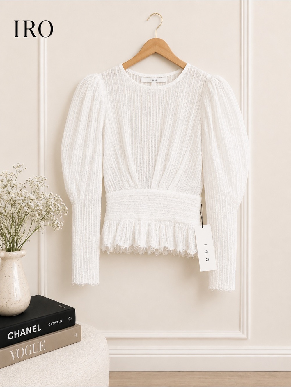 IRO • Touvois frayed pleated woven blouse • Size 8